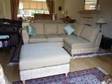 Wood frameD wicker corner sofa with pouf. Substantial....